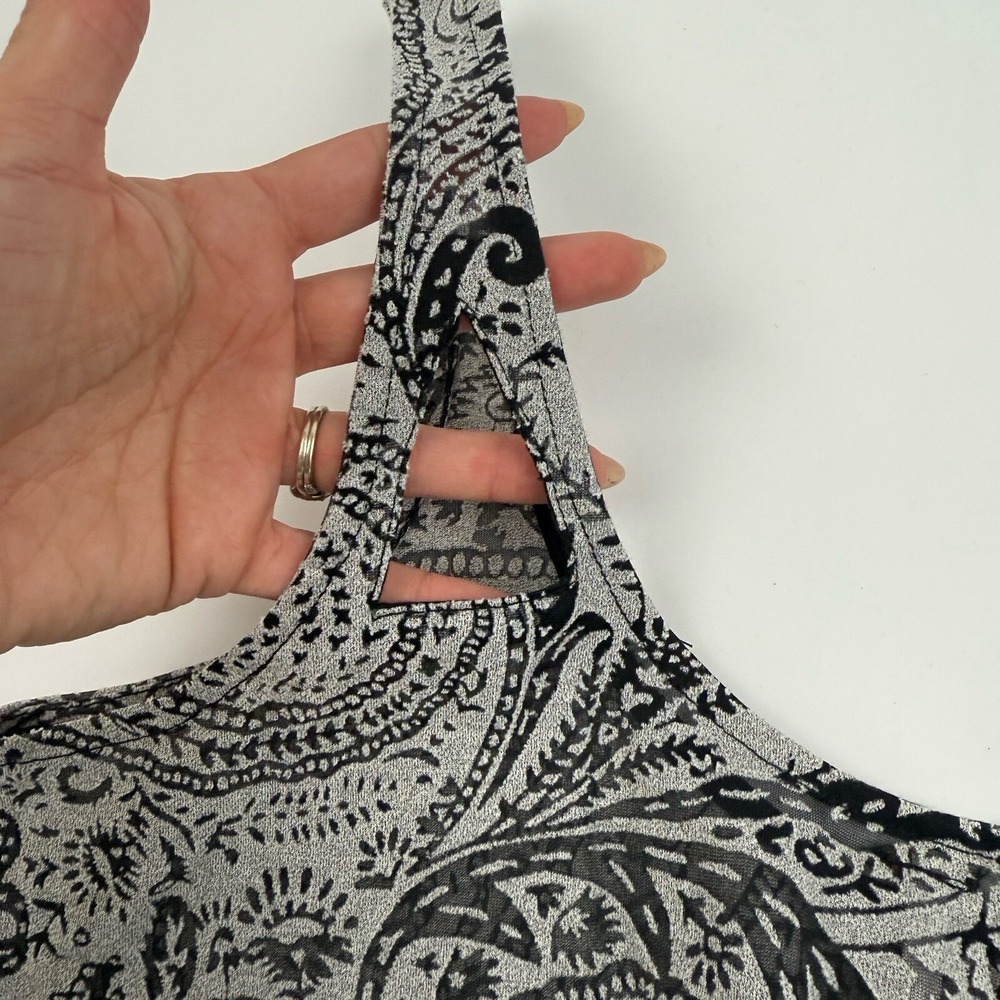 Free People Gray/Black Paisley Crochet Lace Crop Top Sheer Scoop Neck XS - Picture 7 of 8